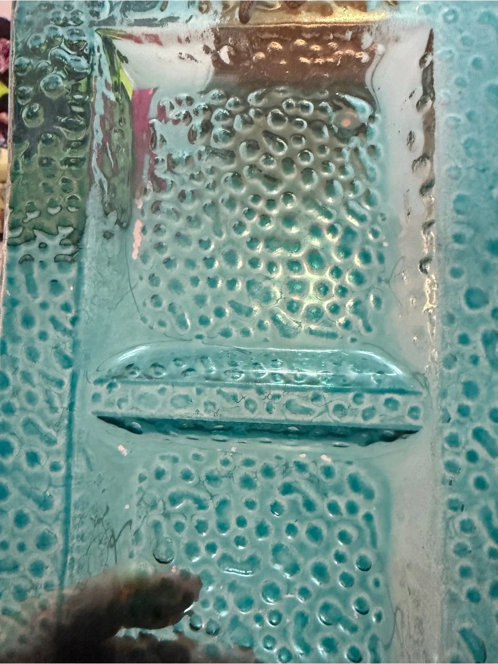 Source Unknown Turquoise Glass Divided Serving Tray with Silver Shell Accents
